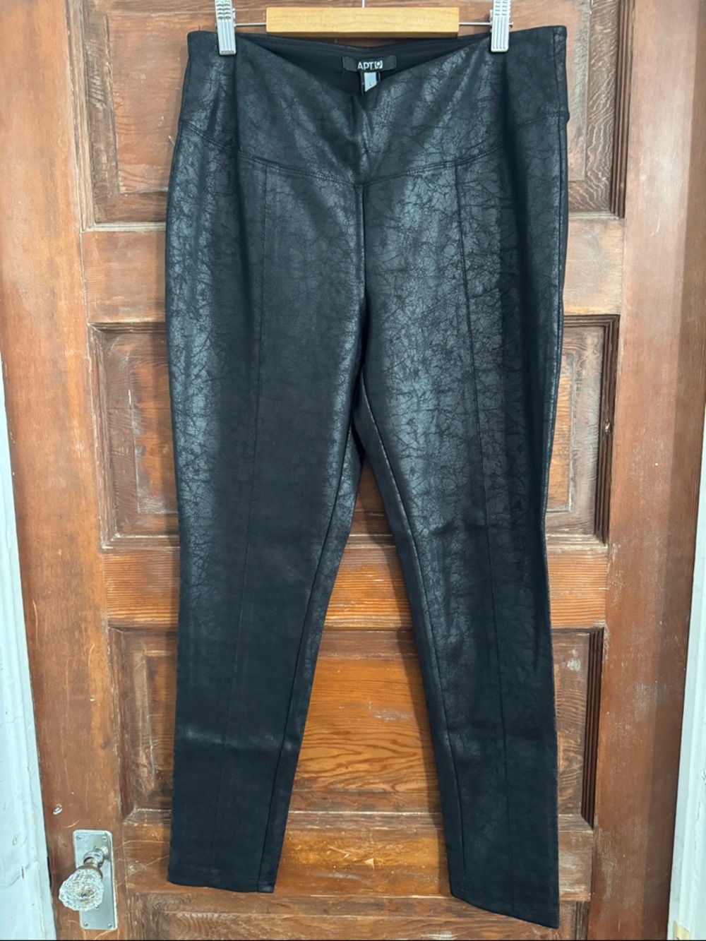 Apt. 9 Black Faux Leather Ponte Leggings with Front Seam size L